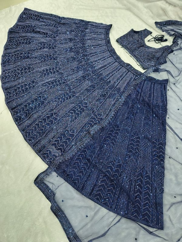 Navy Blue Geometric Sequins Lehenga Choli