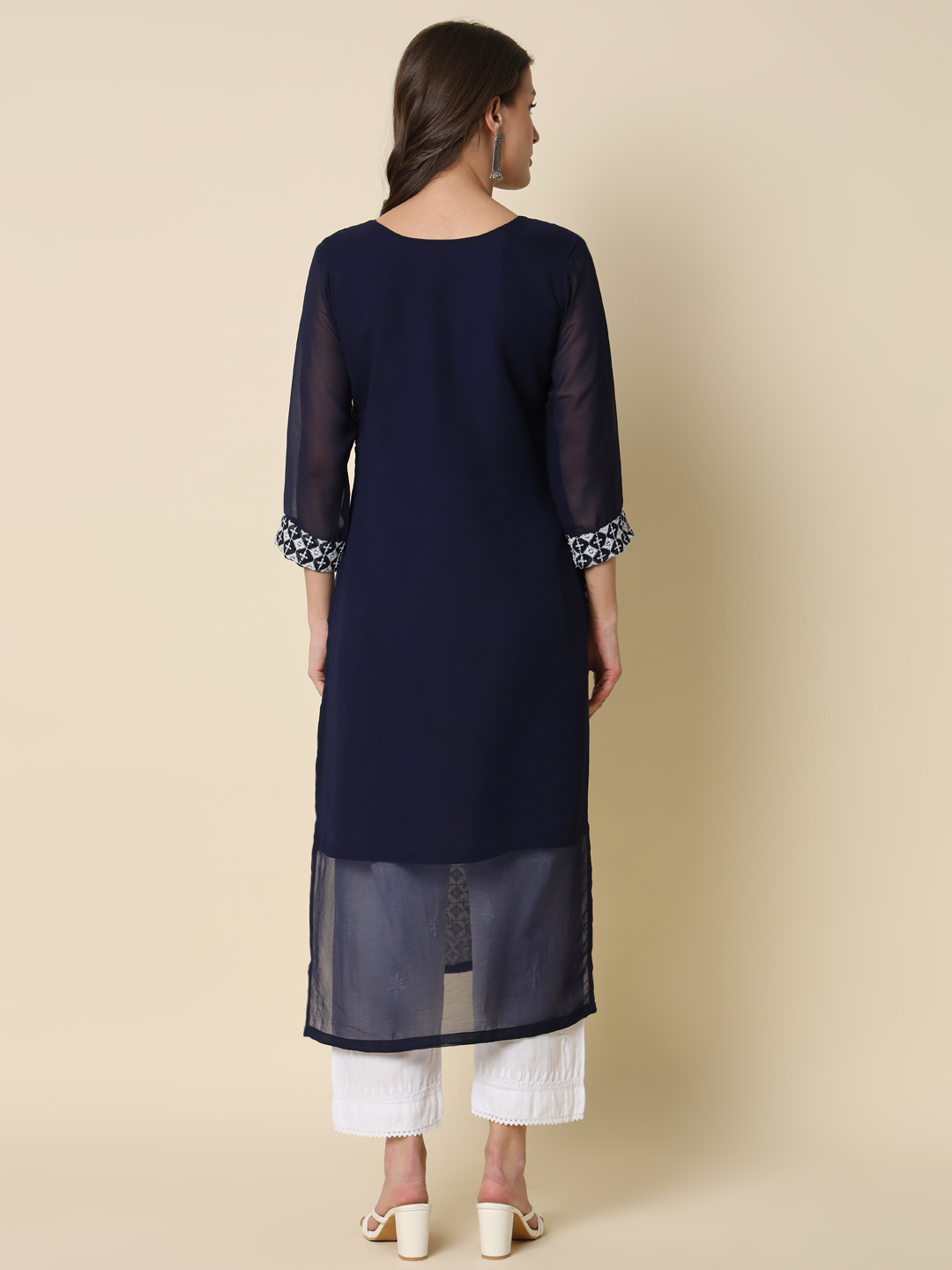 Navy Blue Georgette Chikankari Embroidered Kurti — alternate view