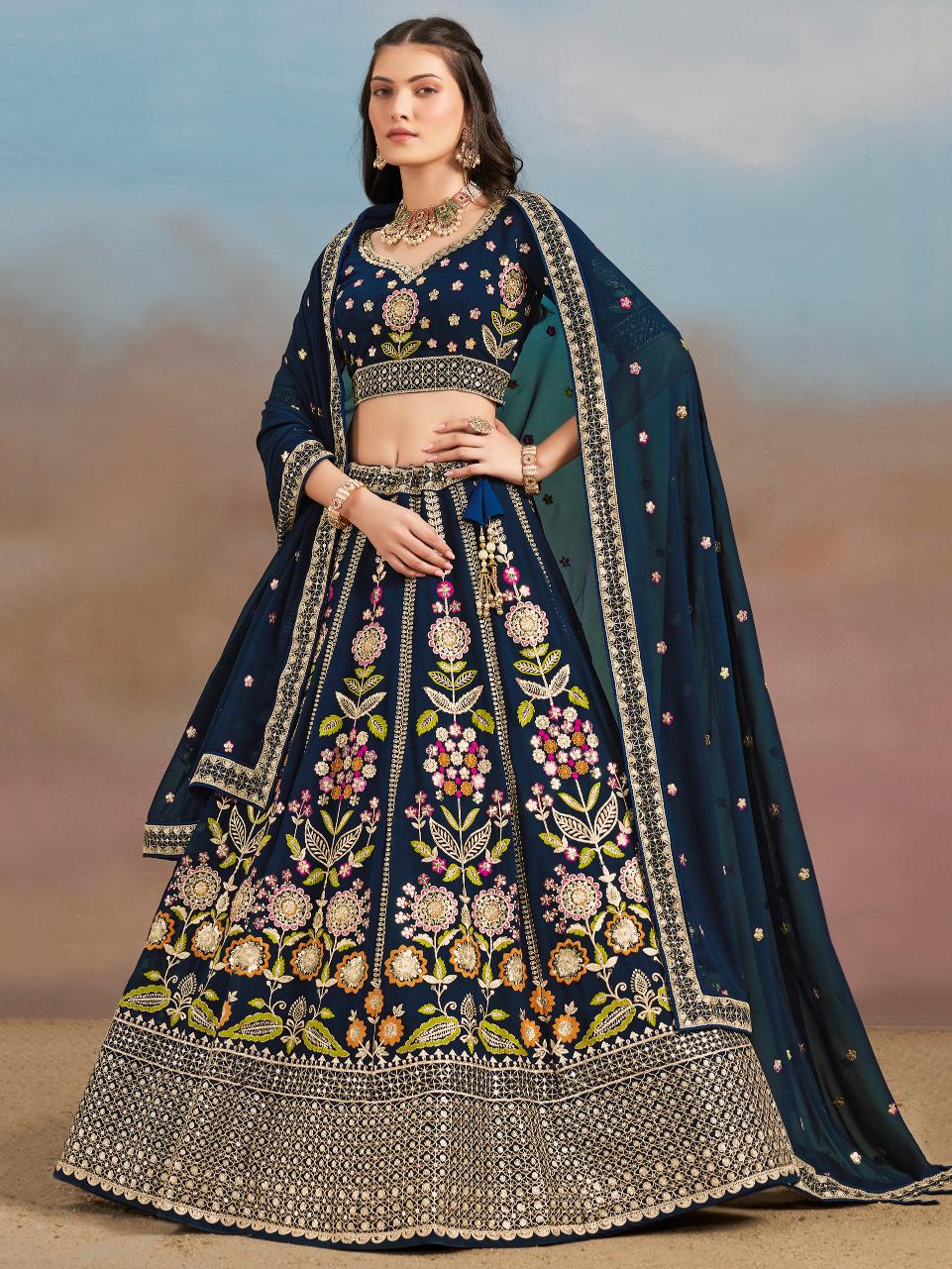 Navy Blue Georgette Lehenga Choli