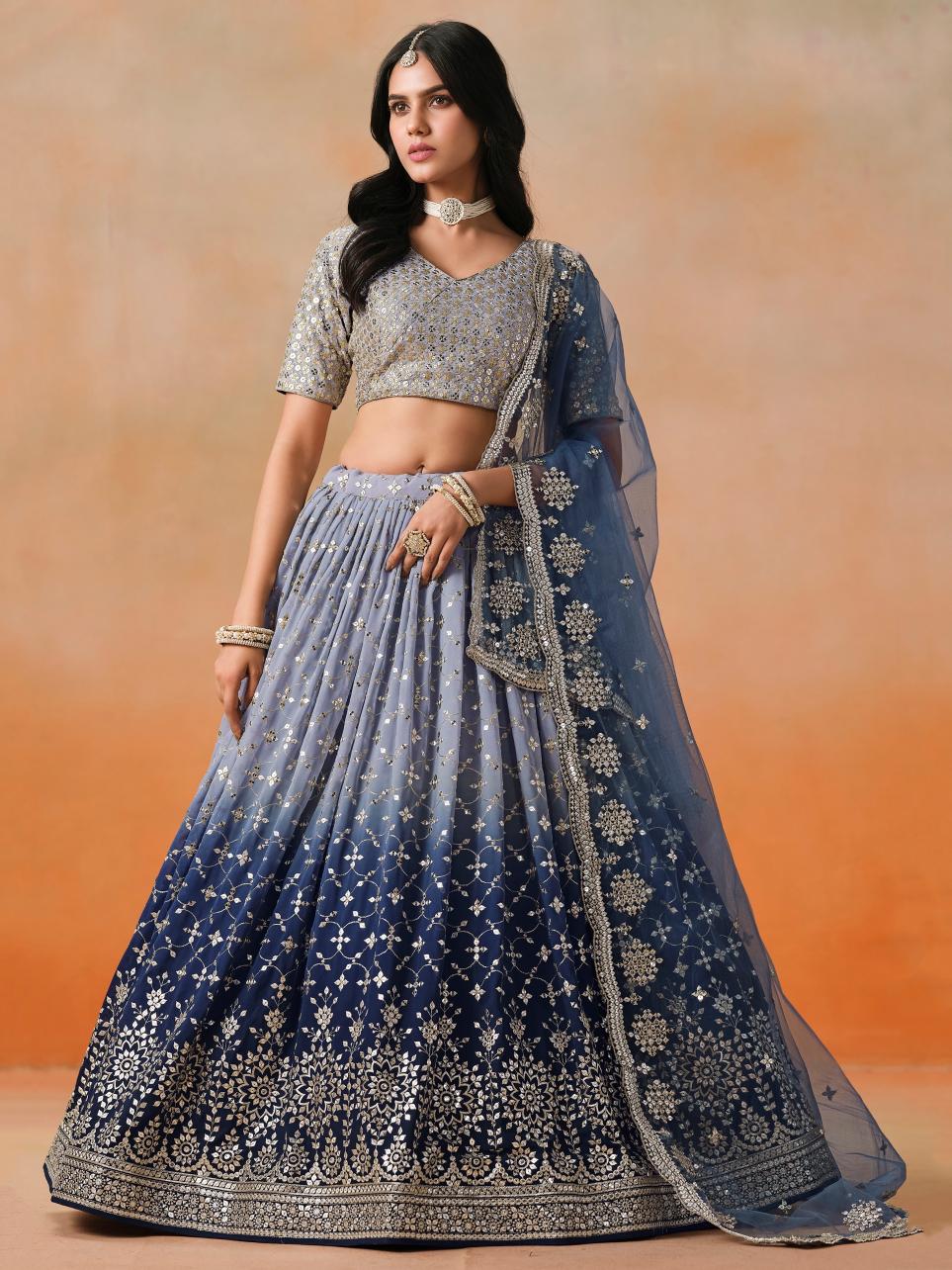 Navy Blue Georgette Lehenga Choli With Dupatta
