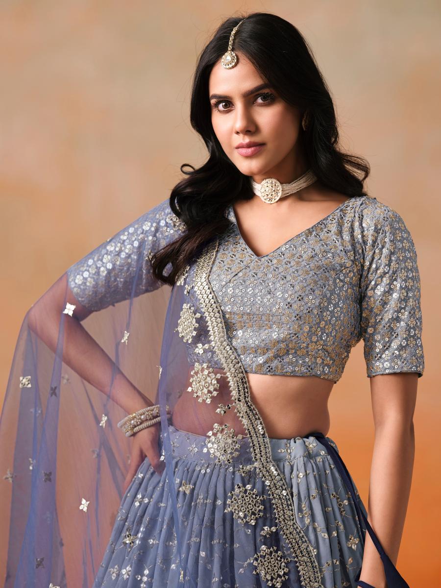 Navy Blue Georgette Lehenga Choli With Dupatta — alternate view