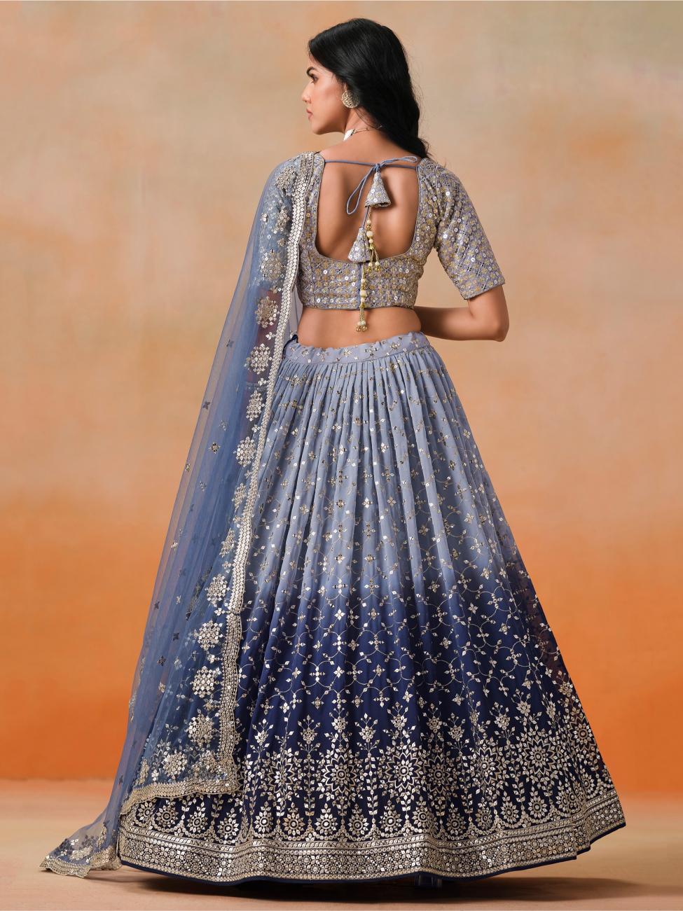 Navy Blue Georgette Lehenga Choli With Dupatta