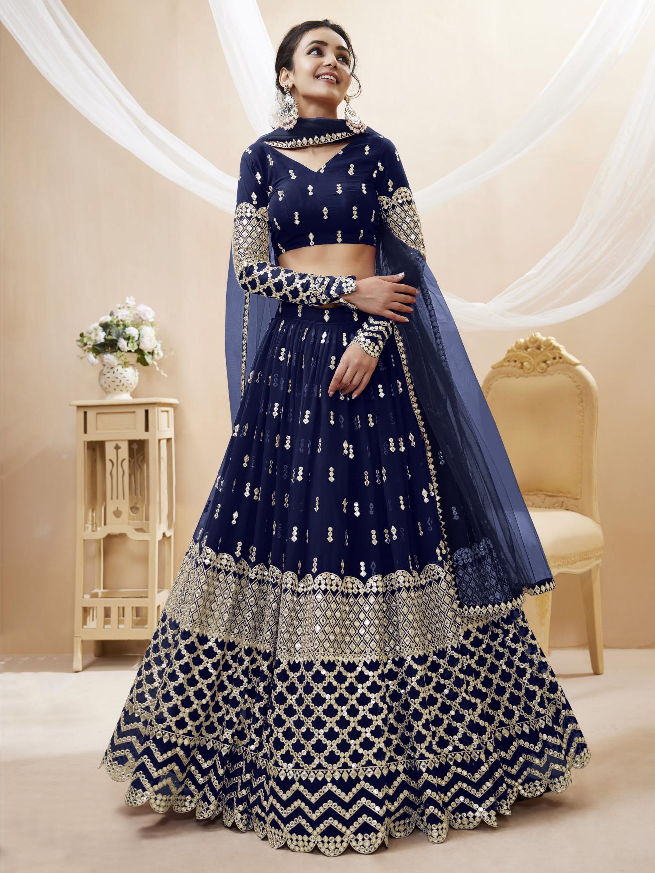 Navy Blue Georgette Lehenga