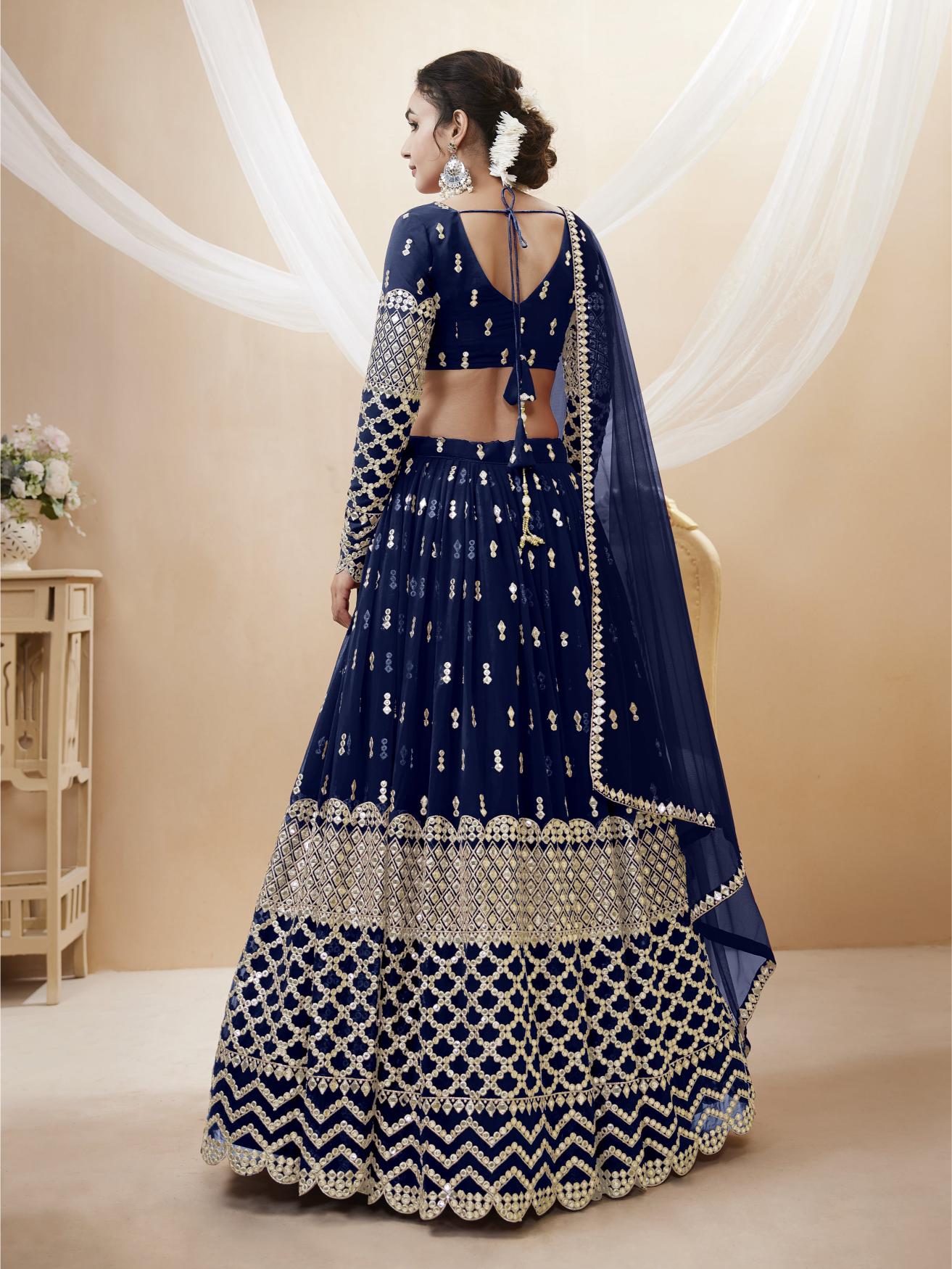 Navy Blue Georgette Lehenga