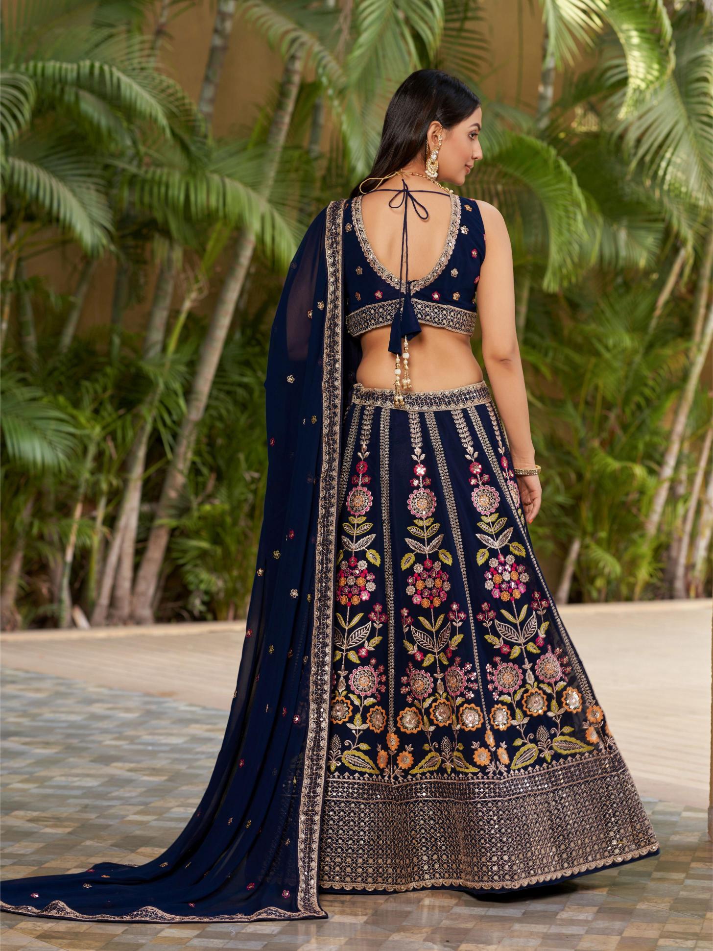 Navy Blue Georgette Sequins Embroidered Lehenga Choli — alternate view