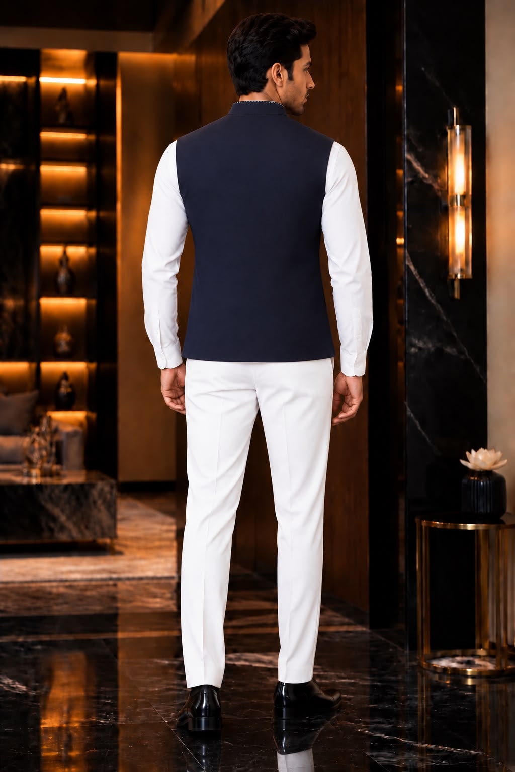 Navy Blue Lachka Silk Pocket Koti — alternate view