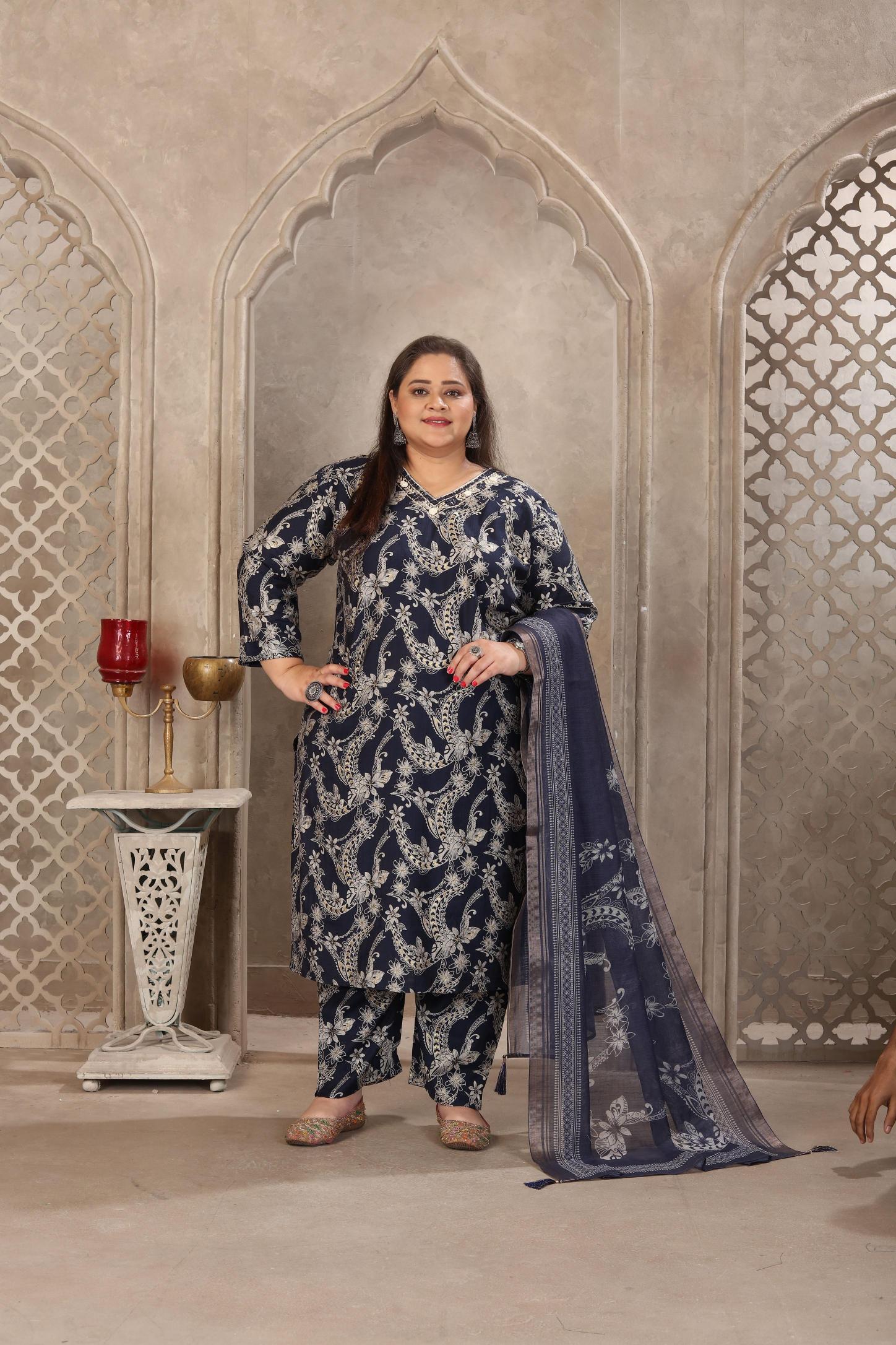 Navy Blue Lichi Viscose Readymade Suits