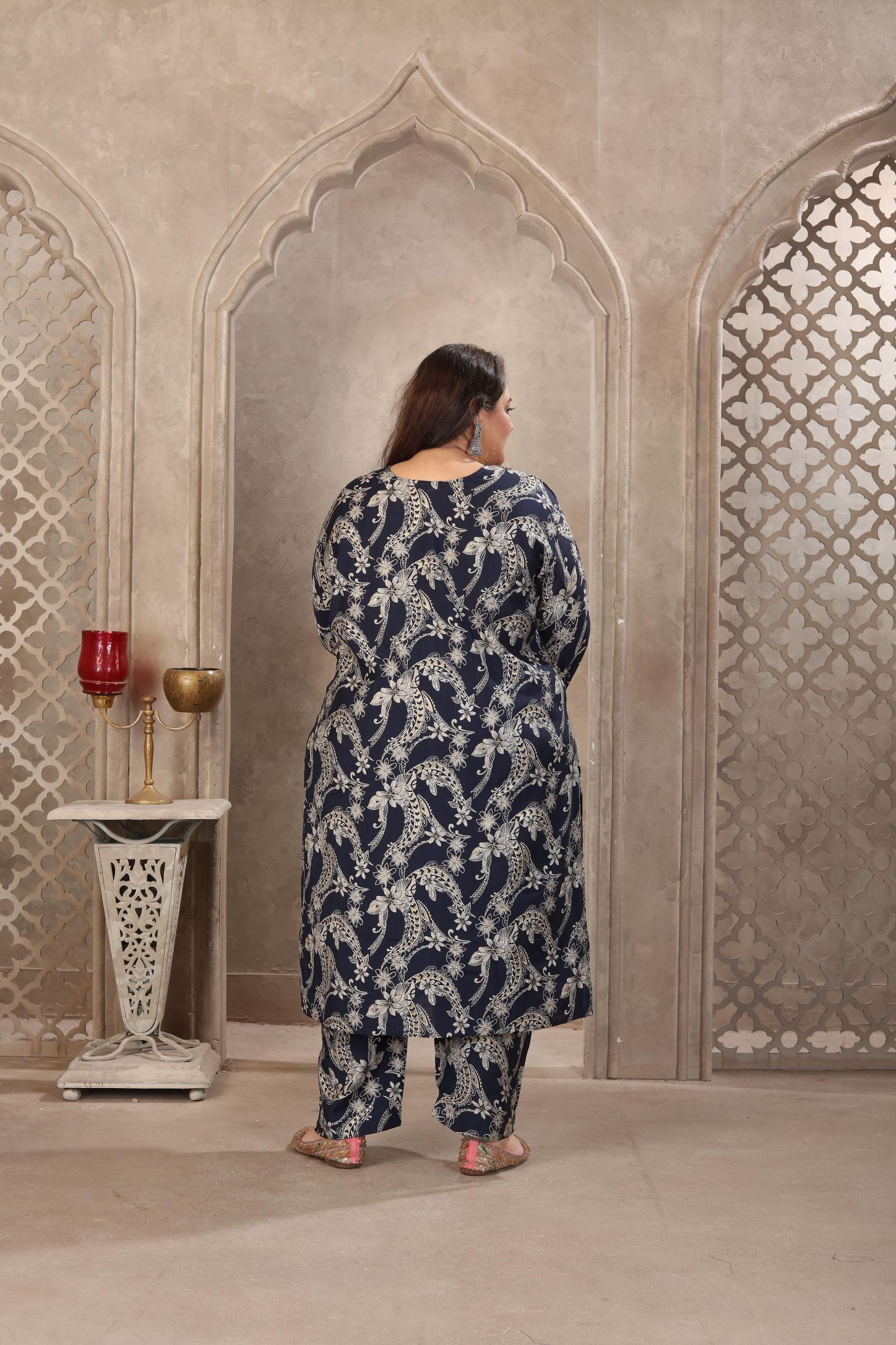 Navy Blue Lichi Viscose Readymade Suits — alternate view