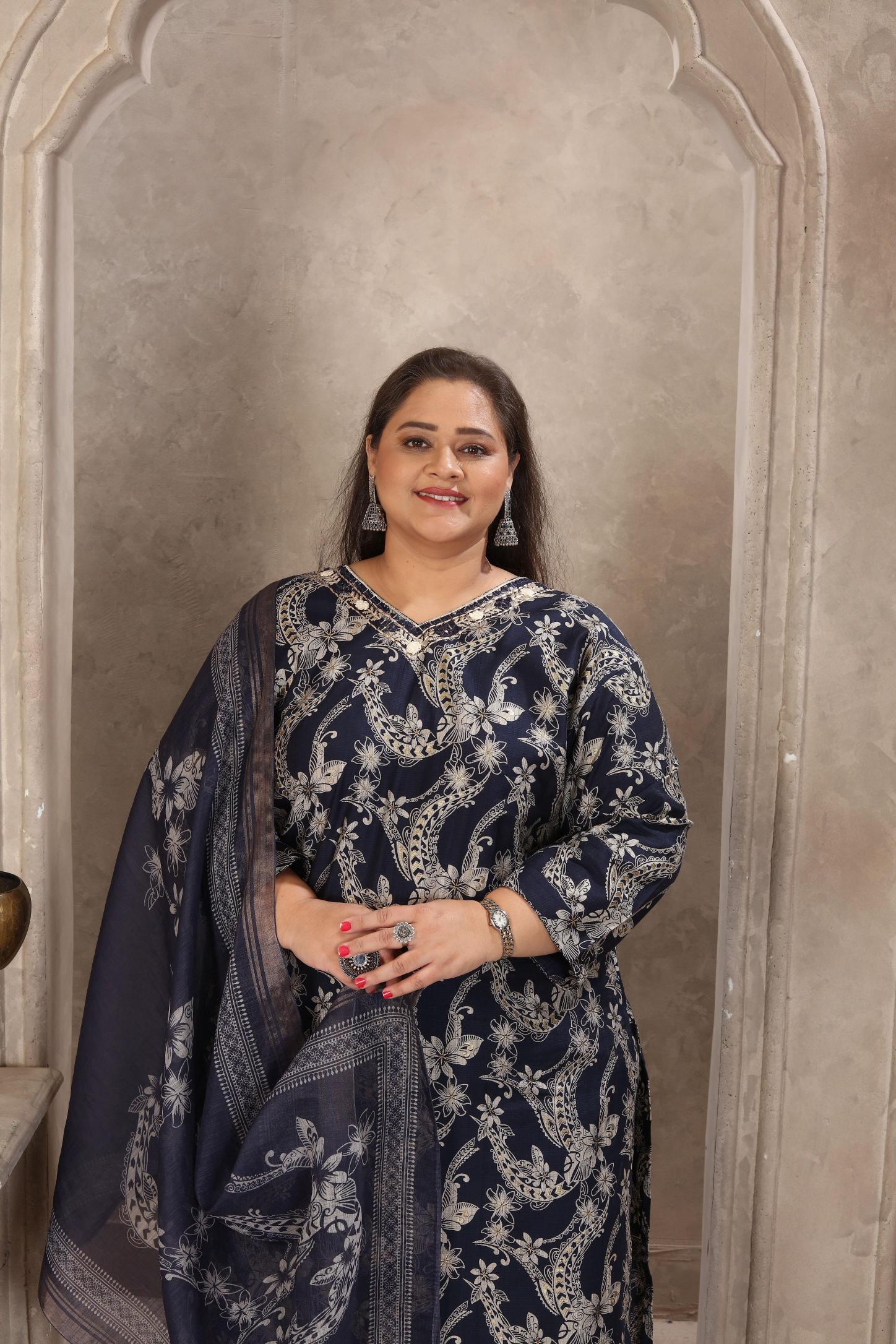 Navy Blue Lichi Viscose Readymade Suits