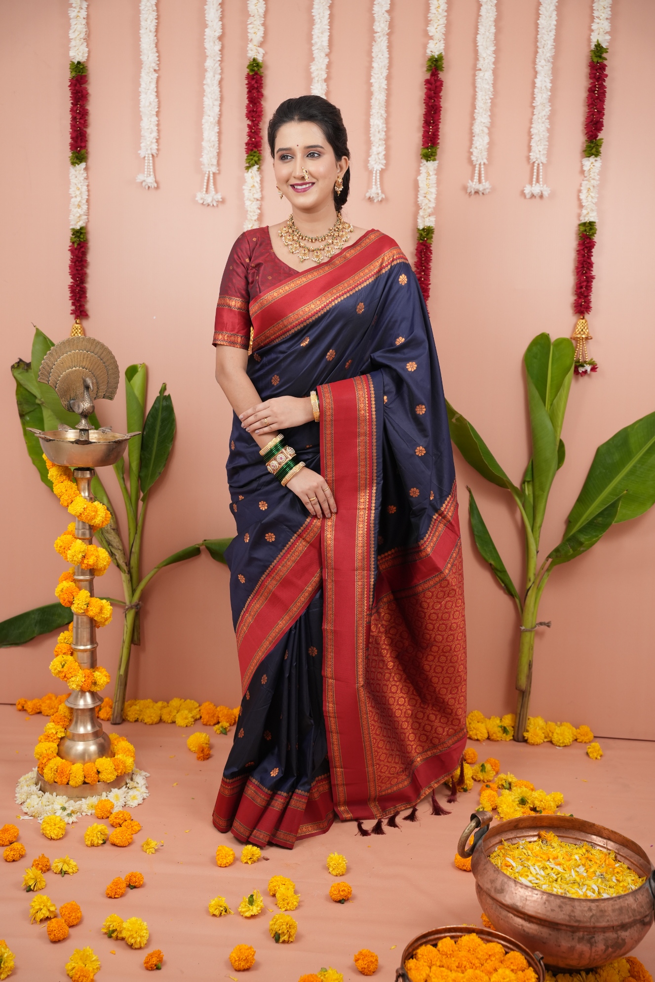 Navy Blue Maroon Royal Silk Saree