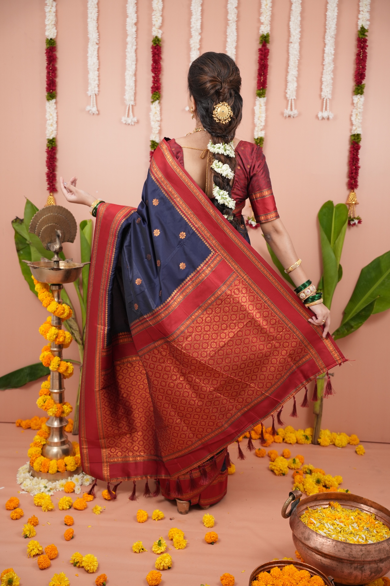 Navy Blue Maroon Royal Silk Saree — alternate view