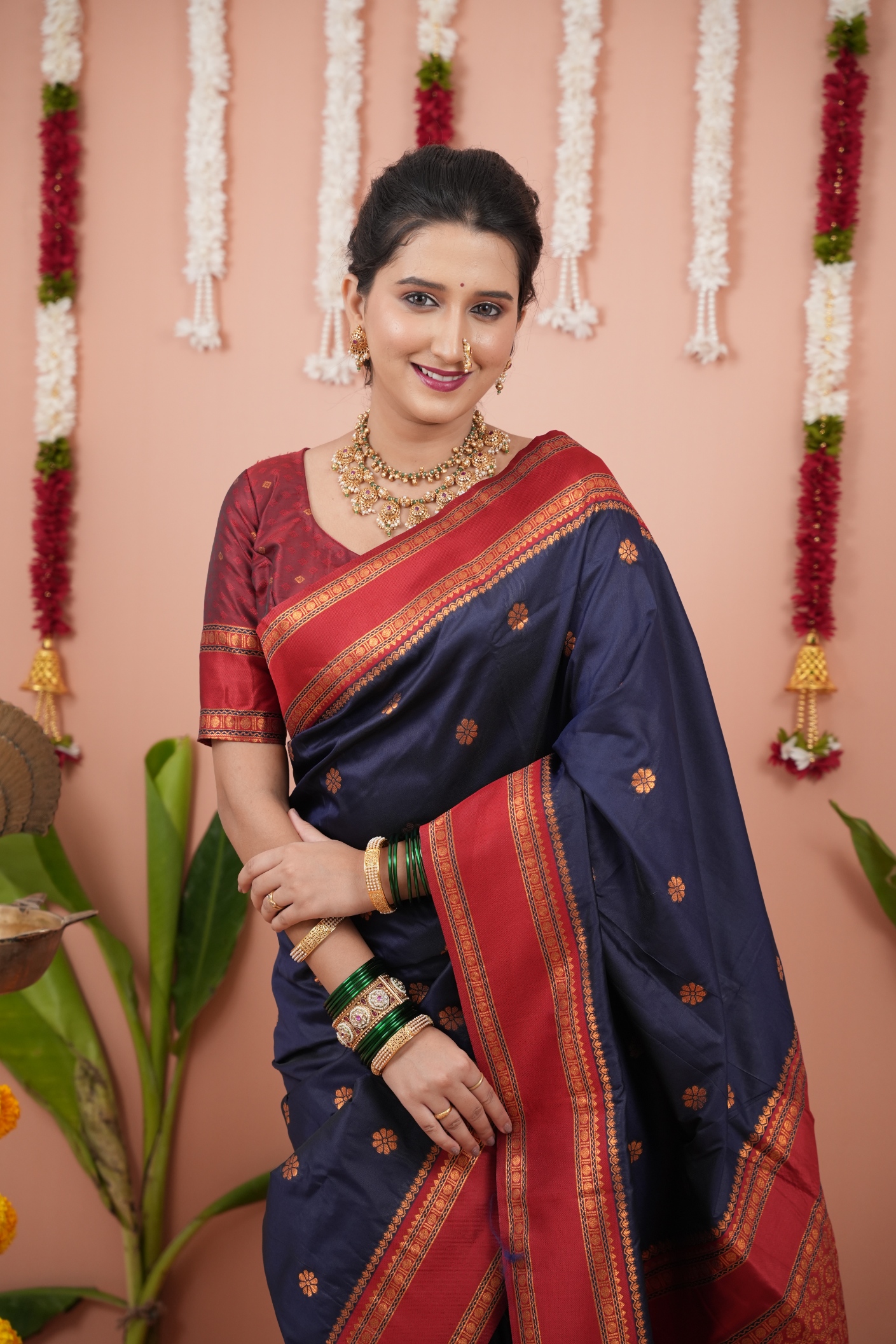Navy Blue Maroon Royal Silk Saree