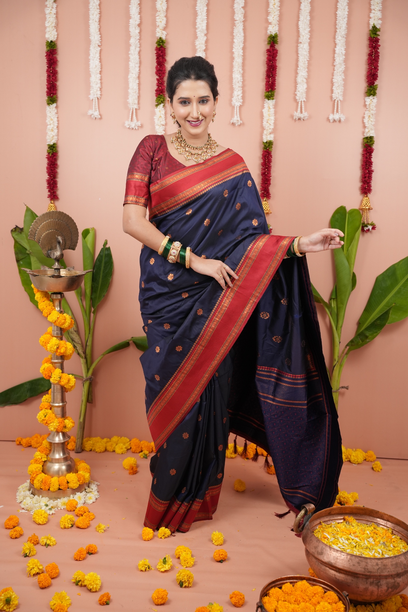 Navy Blue Maroon Royal Silk Saree