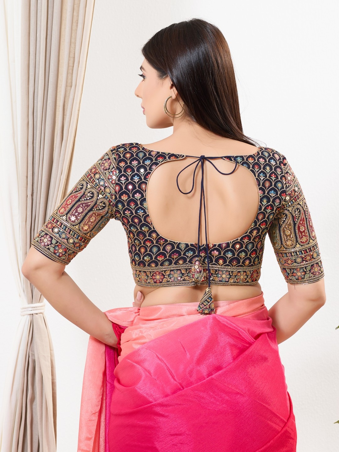 Navy Blue Mughal Zari Silk Blouse — alternate view