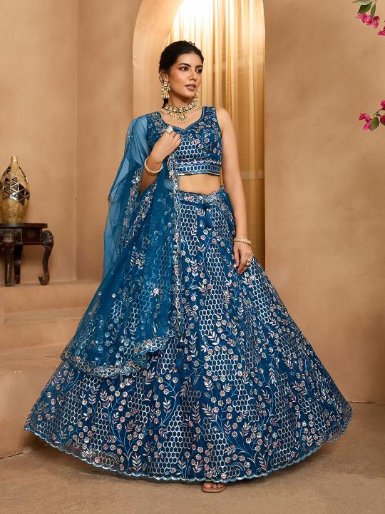 Navy Blue Net Lehenga Choli