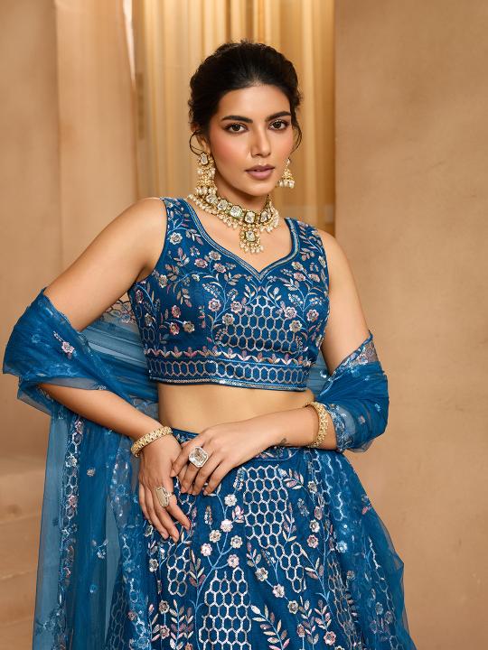 Navy Blue Net Lehenga Choli