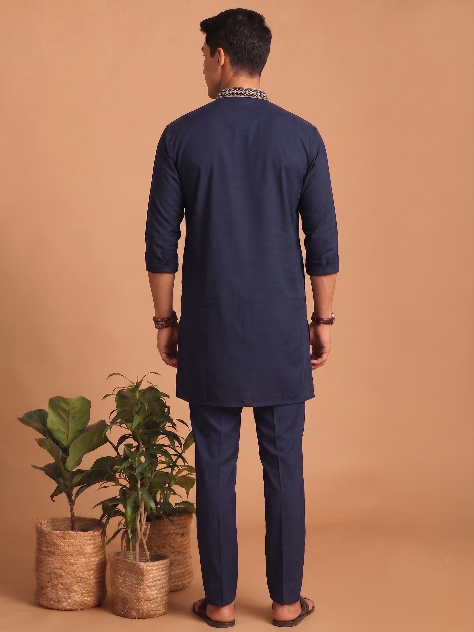 Navy Blue Paisley Embroidered Lachka Kurta Pyjama — alternate view