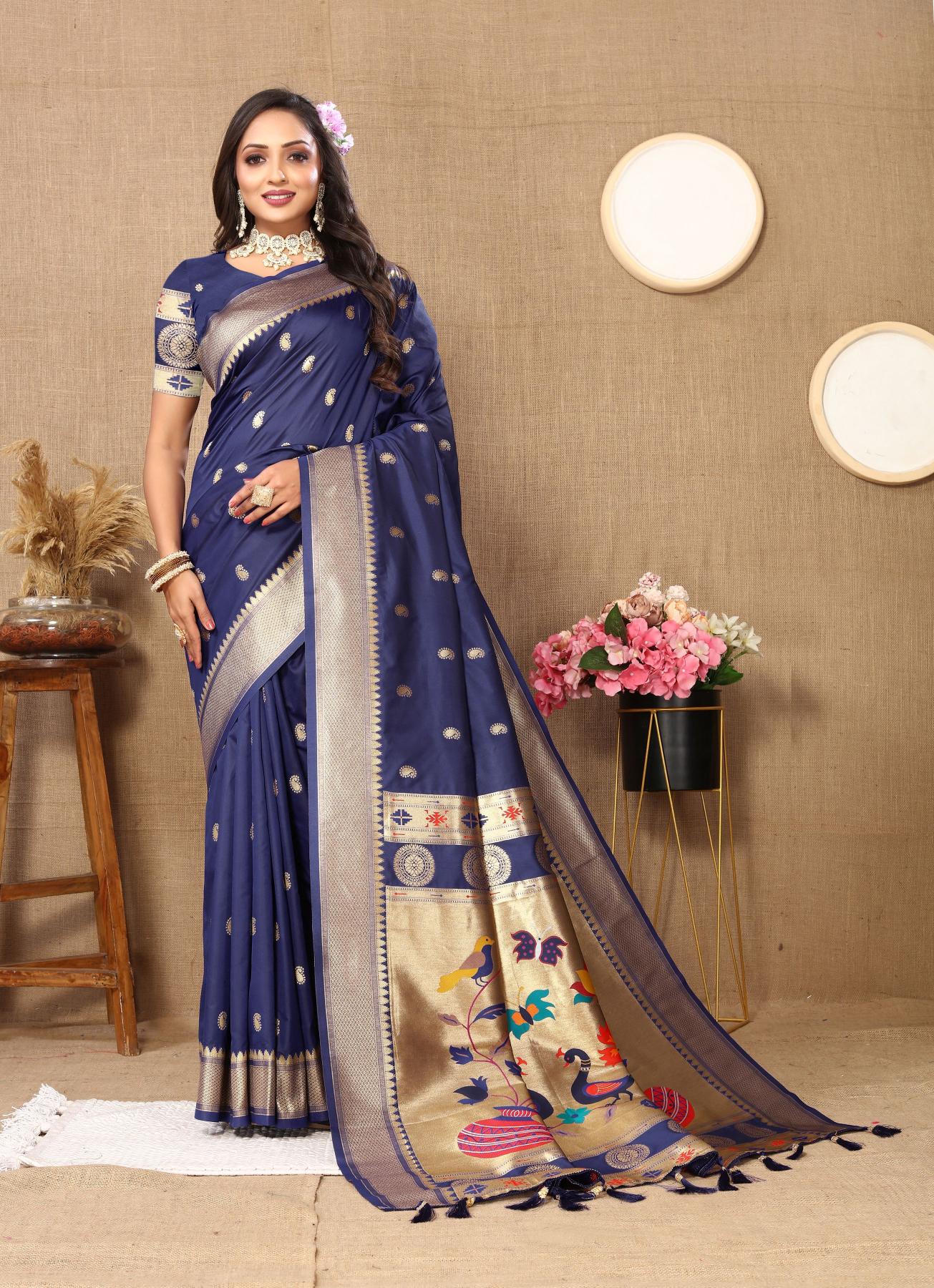Navy Blue Paithani Silk Saree