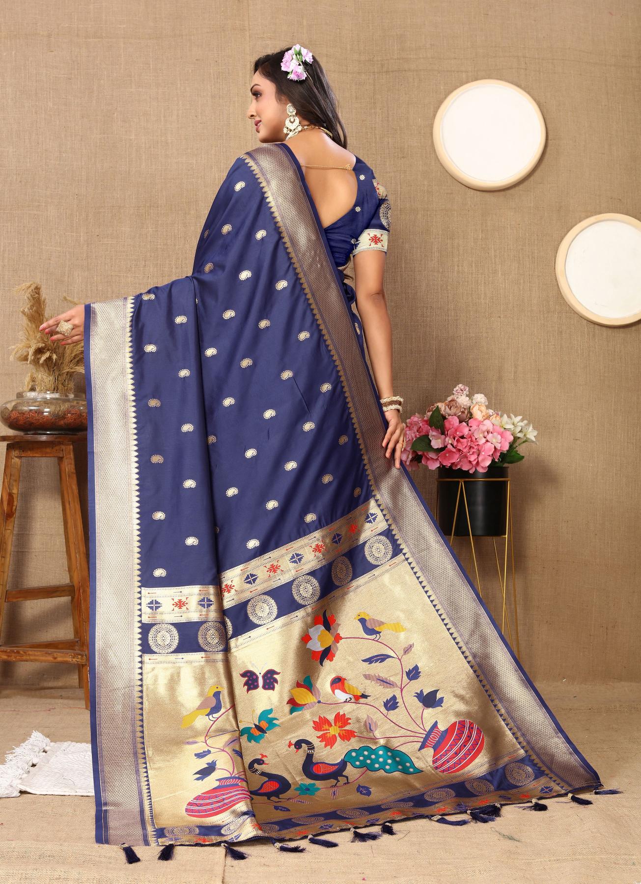 Navy Blue Paithani Silk Saree — alternate view