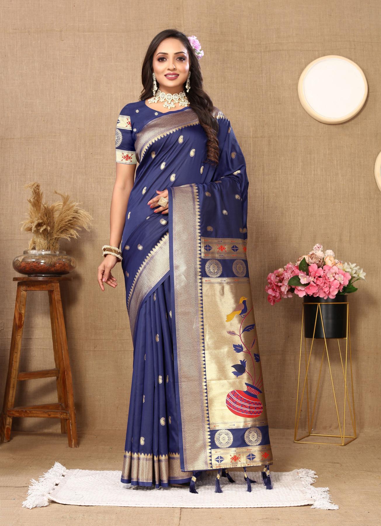 Navy Blue Paithani Silk Saree