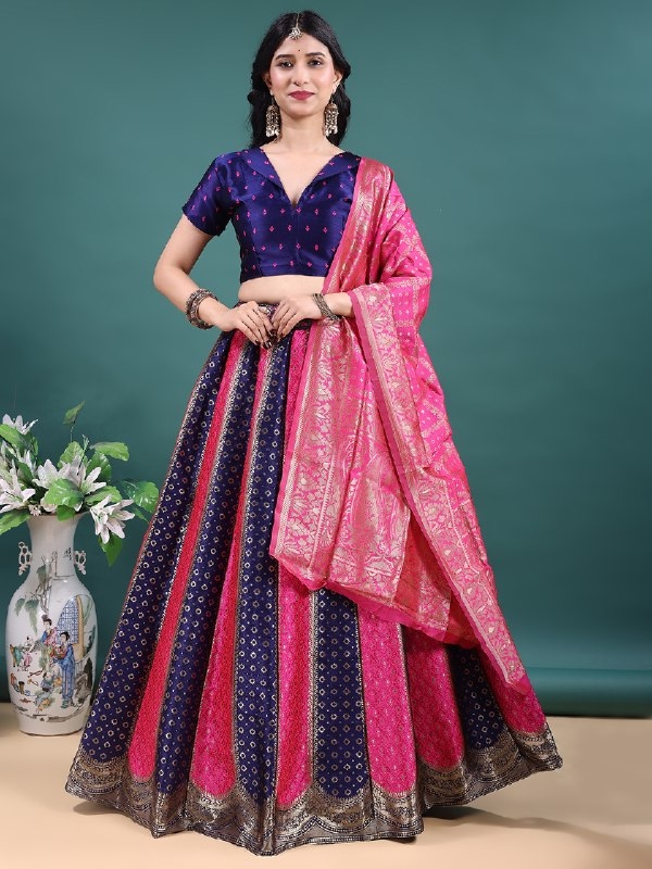 Navy Blue Rani Jacquard Soft Jacquard Lehenga Choli