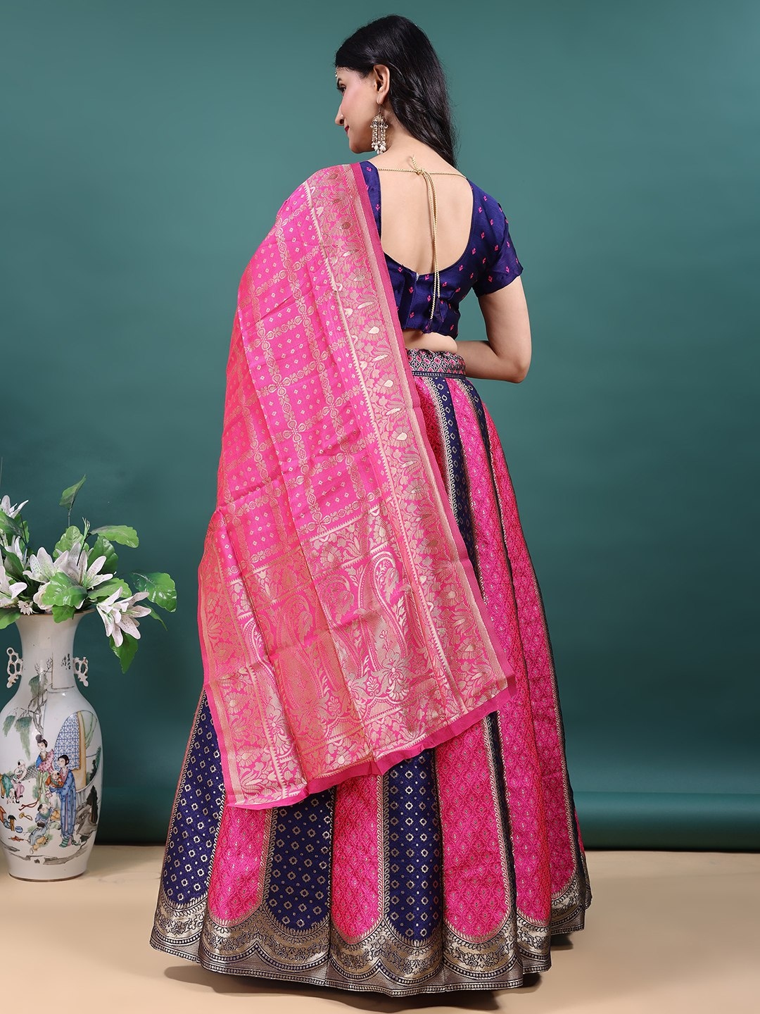 Navy Blue Rani Jacquard Soft Jacquard Lehenga Choli — alternate view