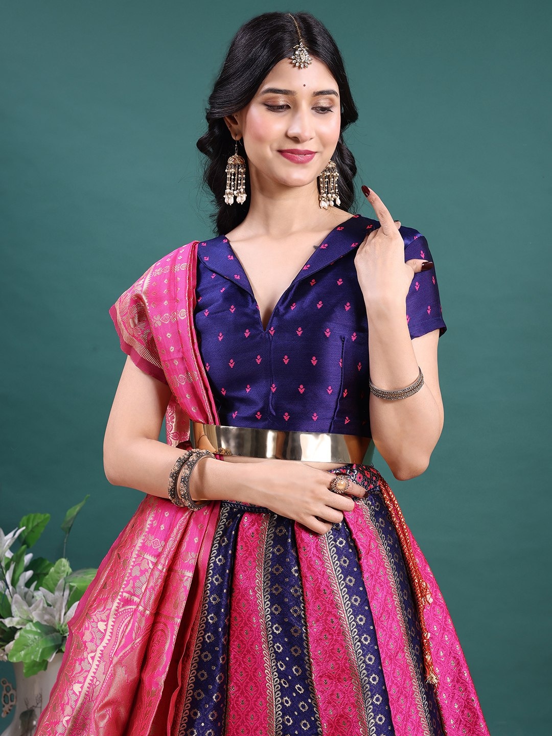 Navy Blue Rani Jacquard Soft Jacquard Lehenga Choli
