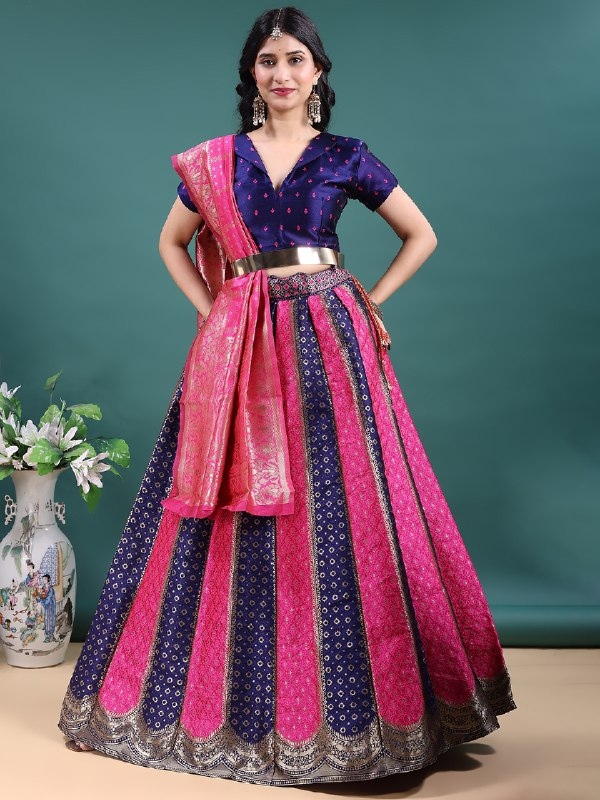 Navy Blue Rani Jacquard Soft Jacquard Lehenga Choli