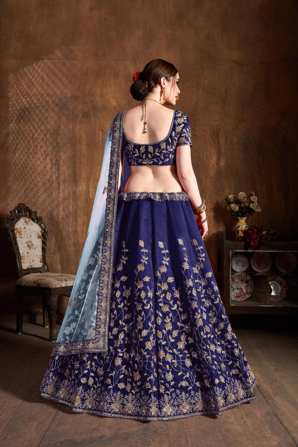 Navy Blue Raw Silk Lehenga Choli — alternate view