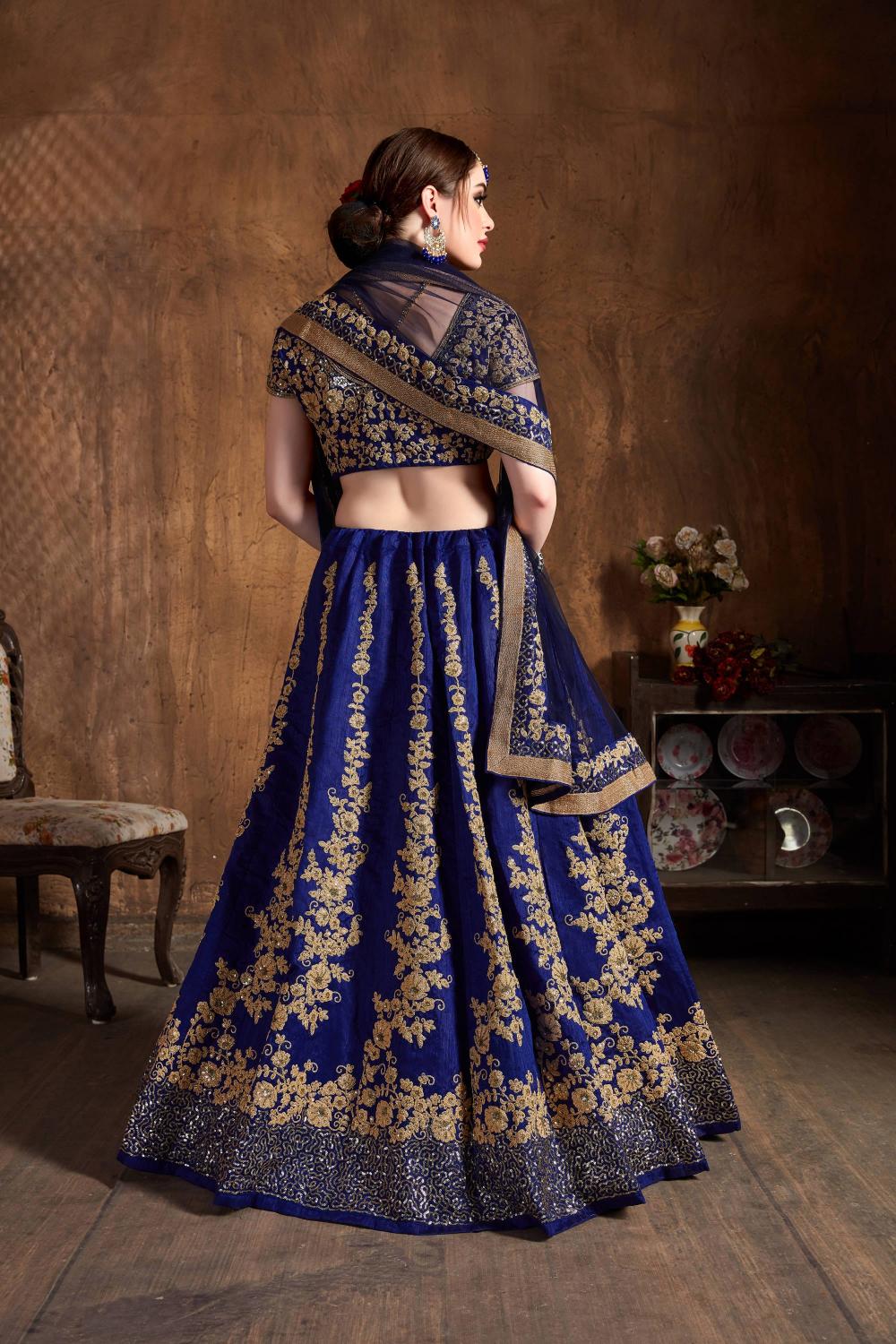Navy Blue Raw Silk Umbrella Lehenga Choli — alternate view