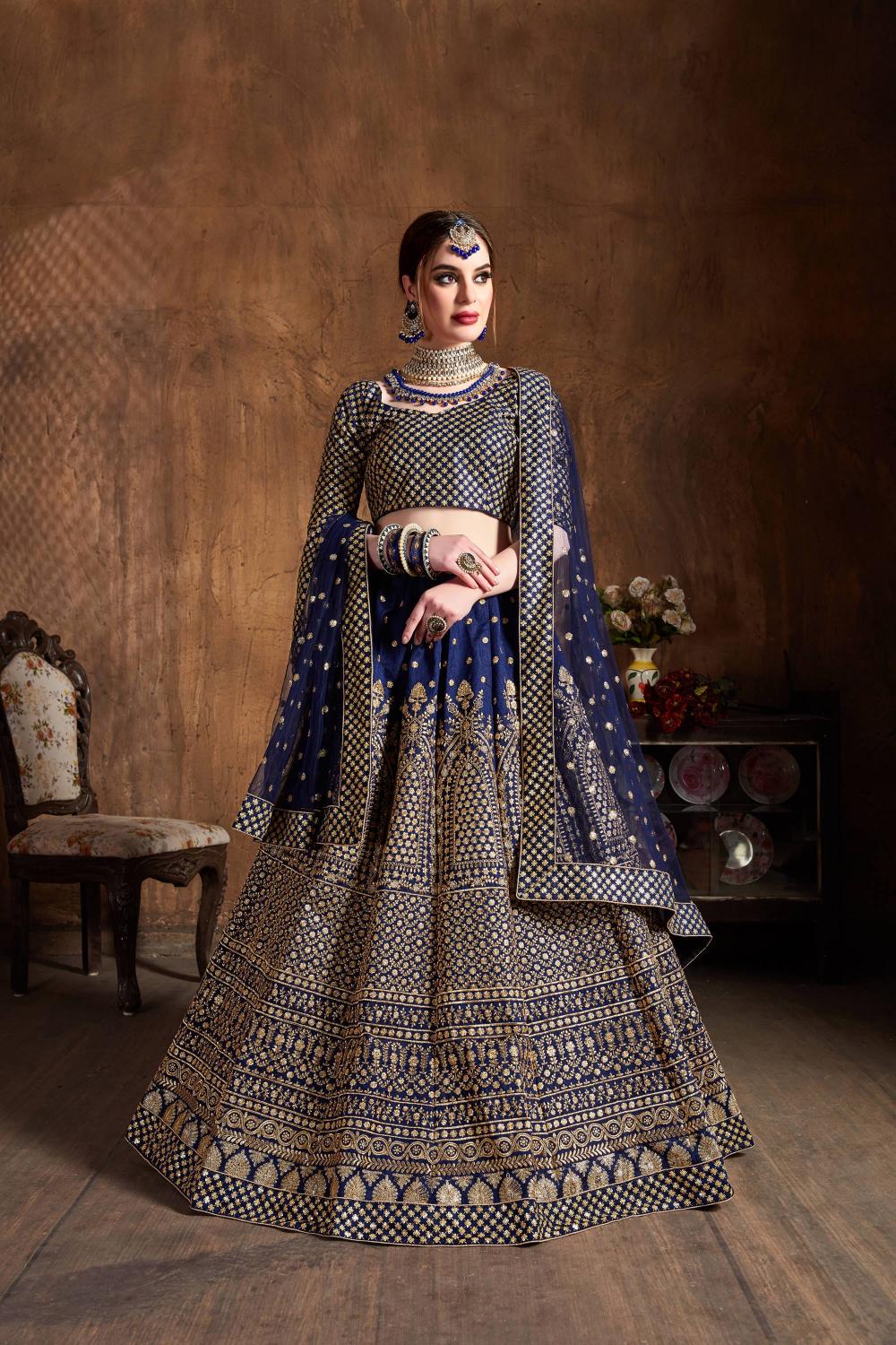 Navy Blue Sequins Work Lehenga Choli