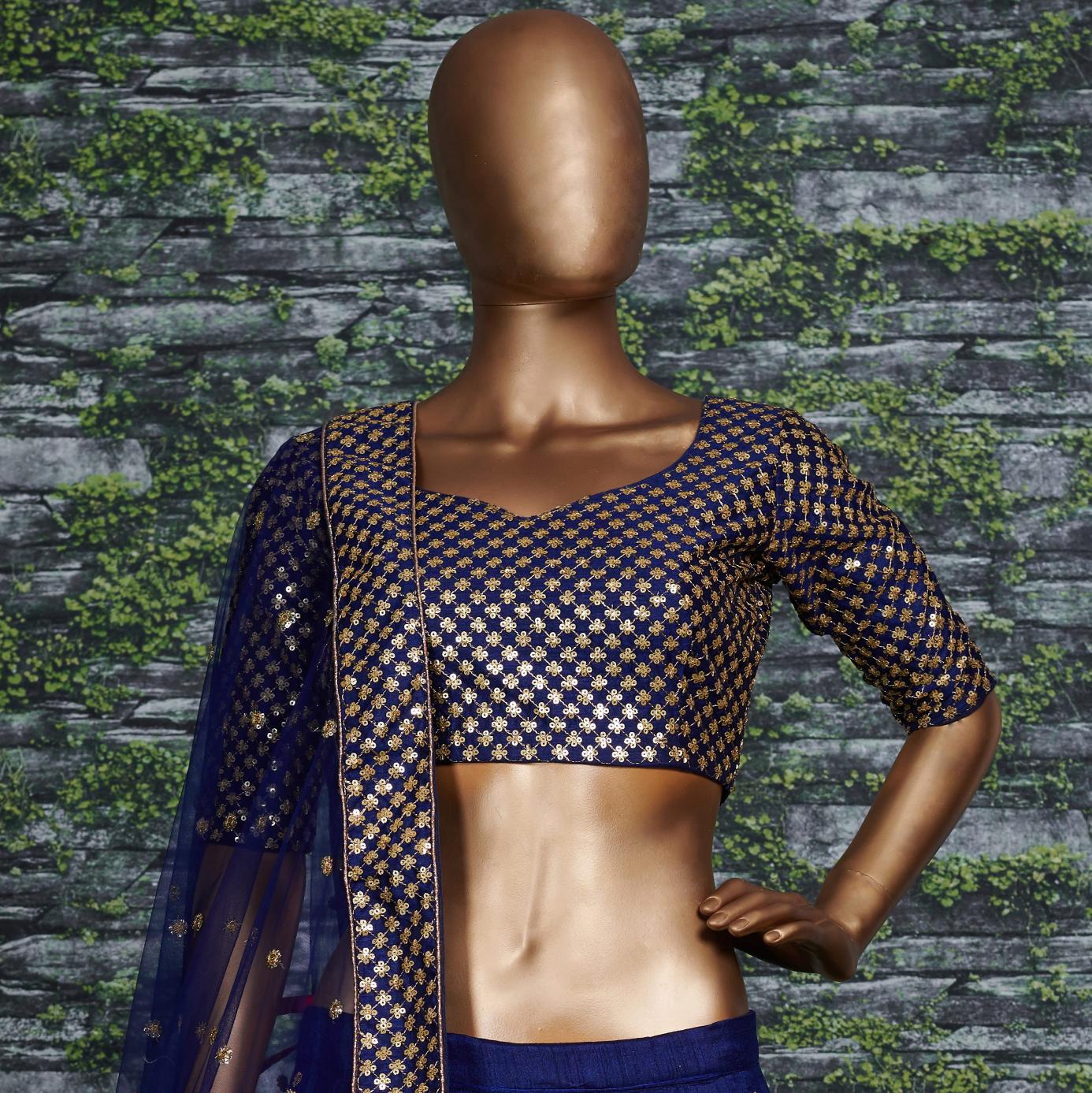 Navy Blue Sequins Work Lehenga Choli