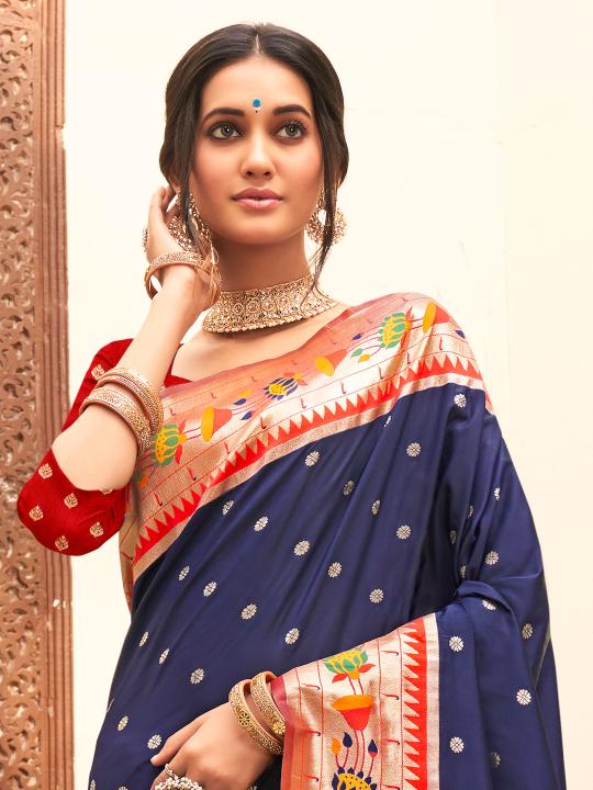 Navy Blue Silk Blend Saree — alternate view