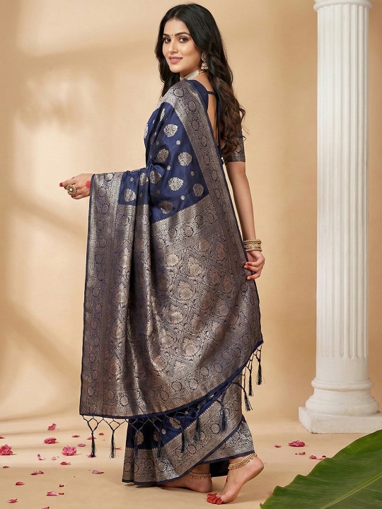 Navy Blue Silk Blend Woven Designer Saree — alternate view