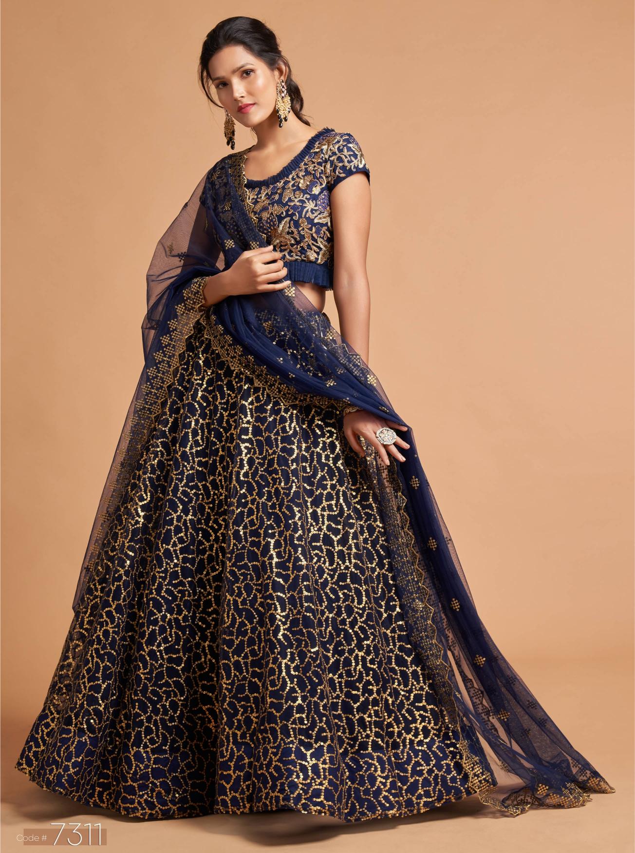 Navy Blue Soft Net Lehenga Choli