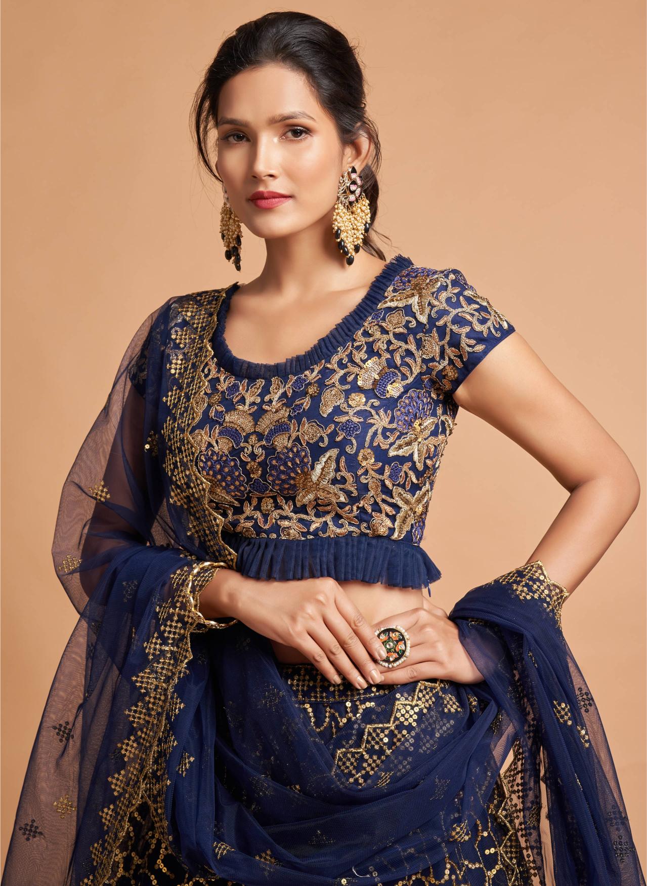 Navy Blue Soft Net Lehenga Choli