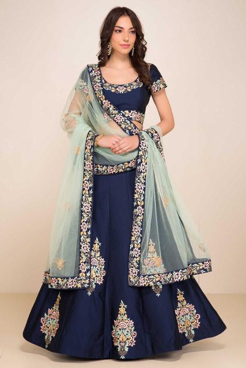 Navy Blue Taffeta Silk Lehenga Choli