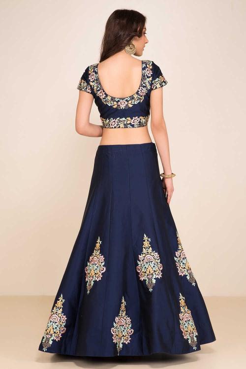 Navy Blue Taffeta Silk Lehenga Choli — alternate view