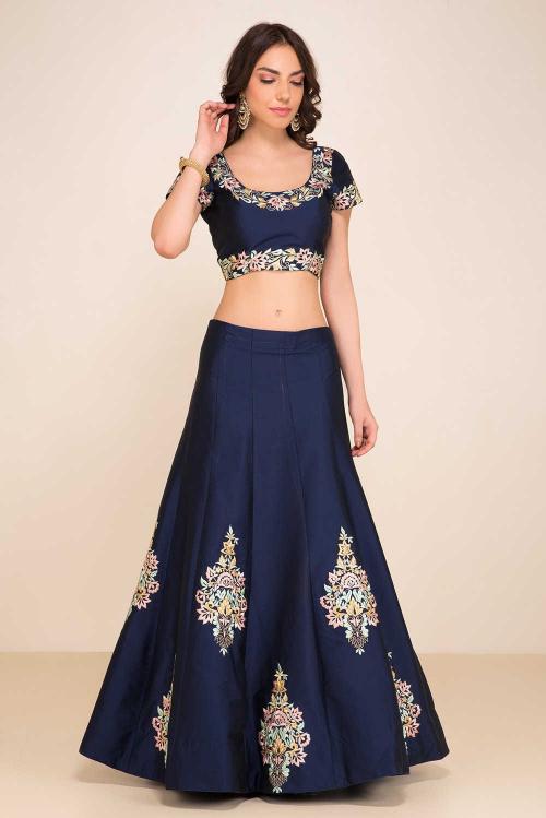 Navy Blue Taffeta Silk Lehenga Choli