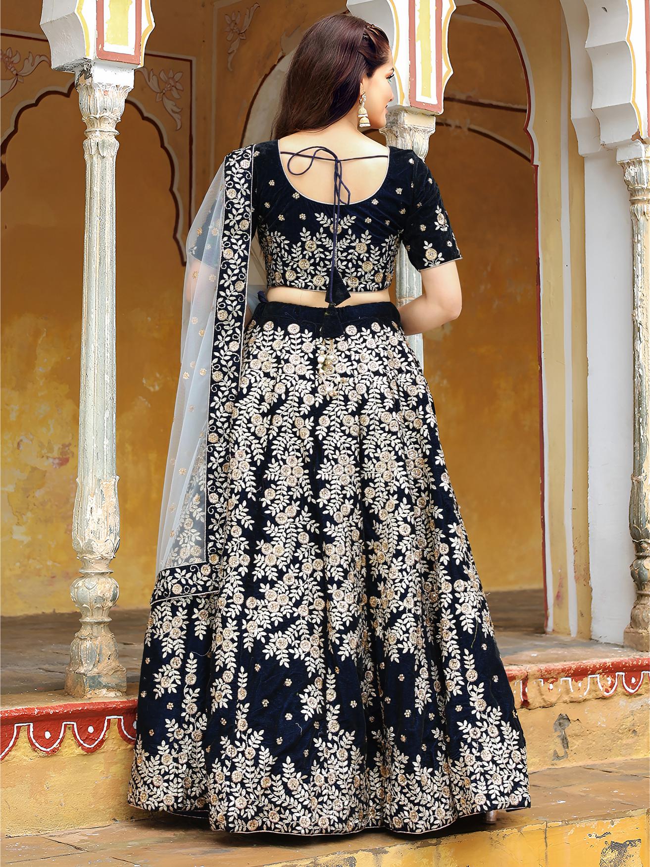 Navy Blue Velvet Lehenga Choli — alternate view