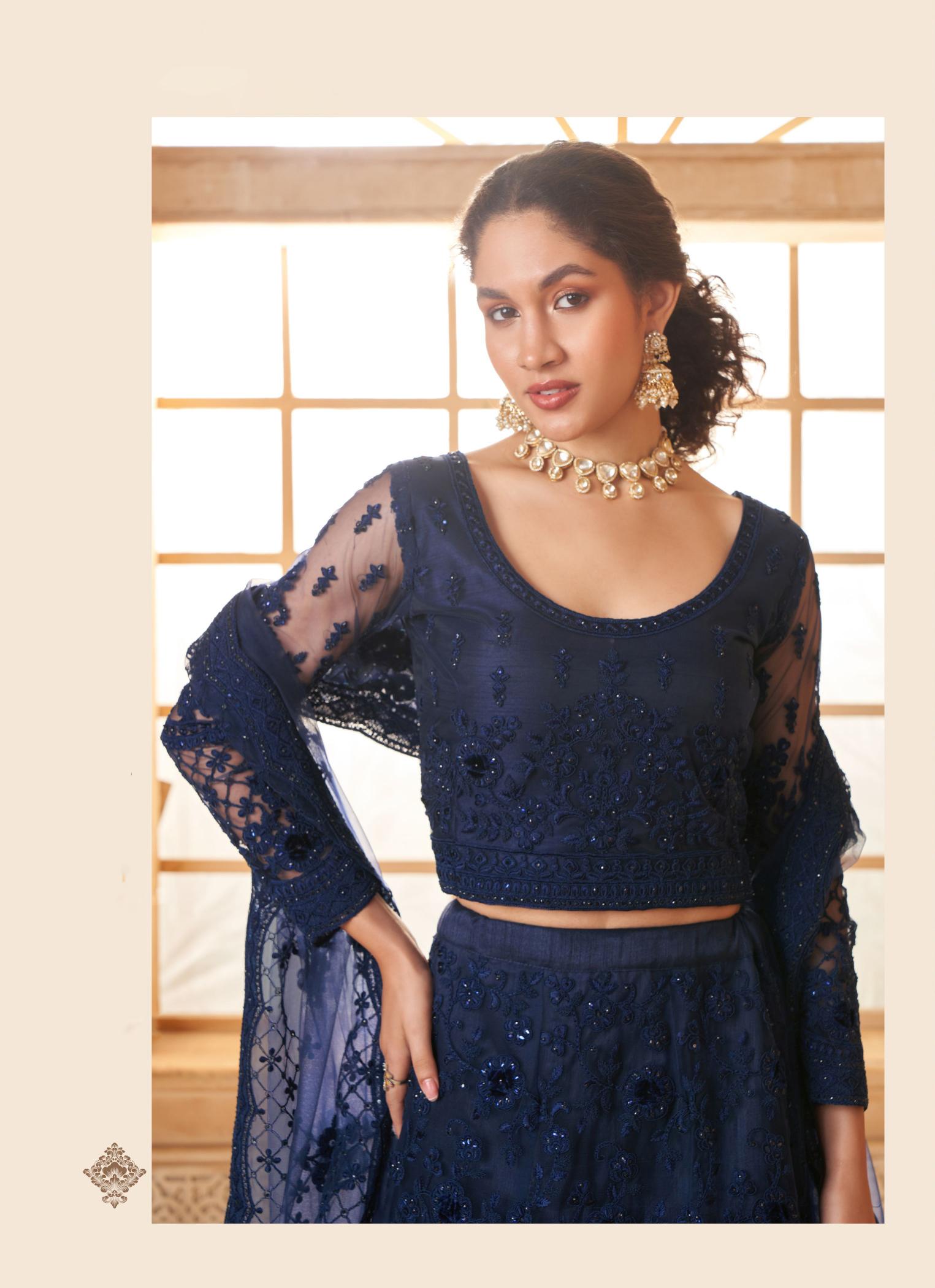 Navy Blue Wedding Soft Net Lehenga — alternate view