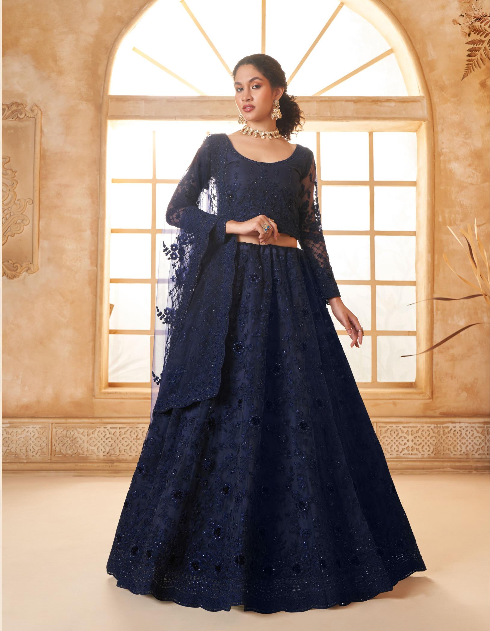 Navy Blue Wedding Soft Net Lehenga