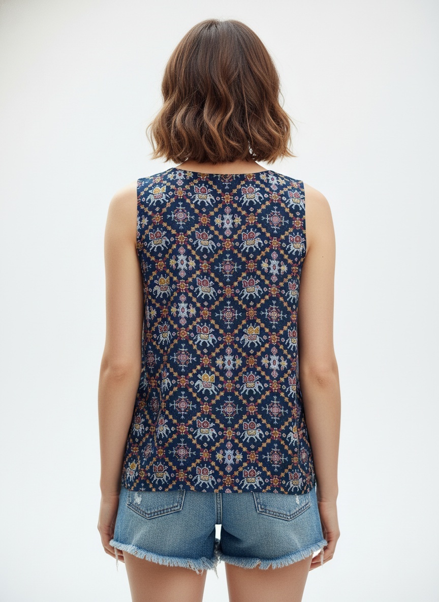 Navy Heritage Printed Sleeveless Top — alternate view