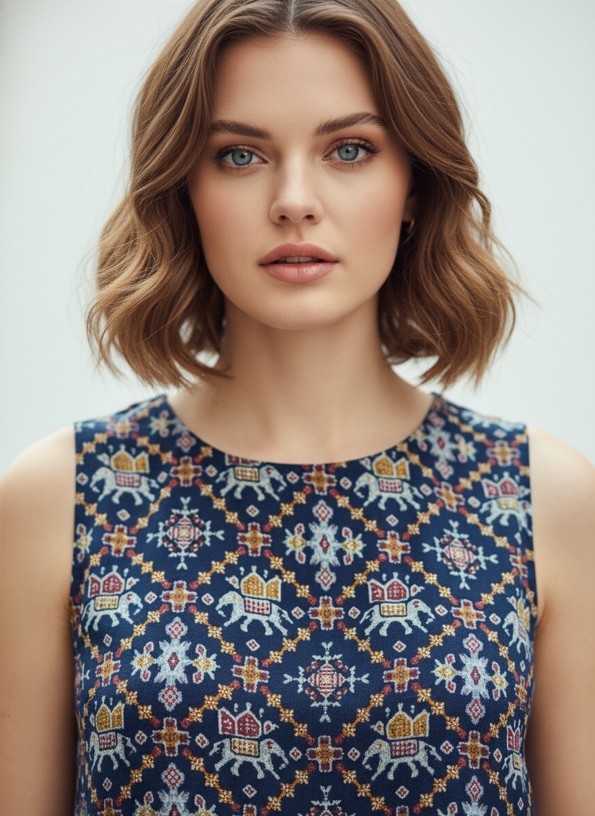 Navy Heritage Printed Sleeveless Top