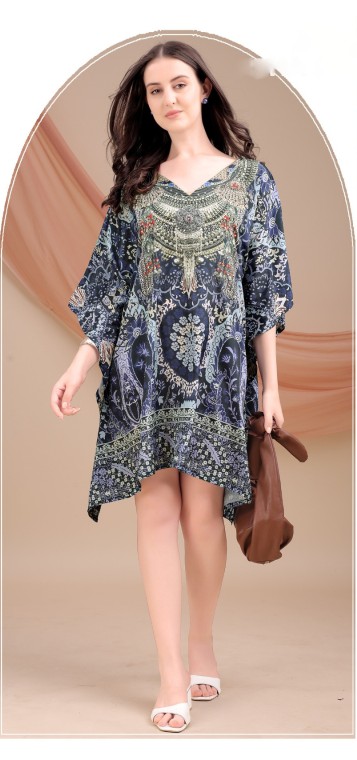 Navy Ornate Heritage Feather Silk Kaftan