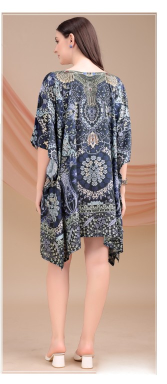 Navy Ornate Heritage Feather Silk Kaftan — alternate view