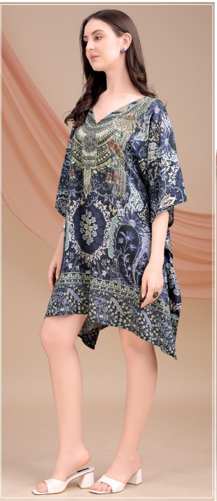 Navy Ornate Heritage Feather Silk Kaftan