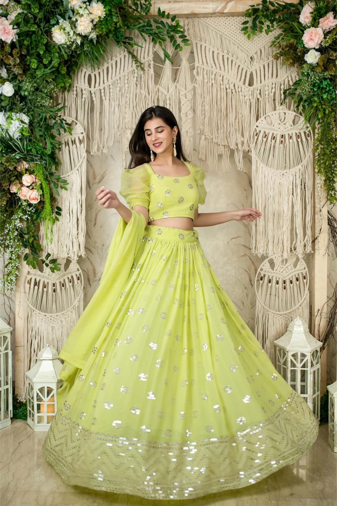 Neon Georgette Festive Lehenga