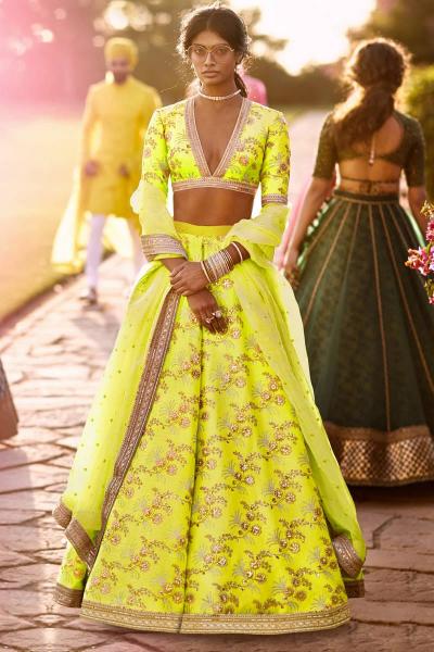 Neon Green Thai Silk Lehenga Choli