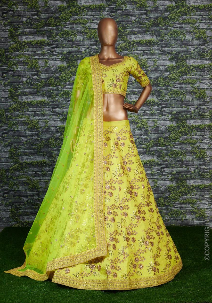 Neon Green Thai Silk Lehenga Choli — alternate view